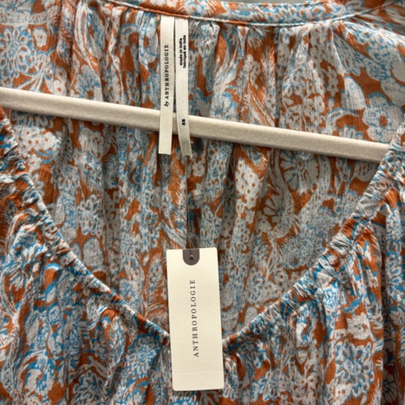NWT: Floral Crop BY ANTHROPOLOGIE LONG-SLEEVE SHIRRED BLOUSE - Picture 3 of 5